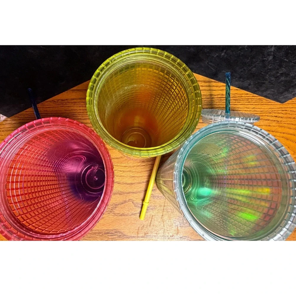 Starbucks Grid Venti Tumbler Lot-3pc Ombre Studded 24oz Cold Cups Pink Teal